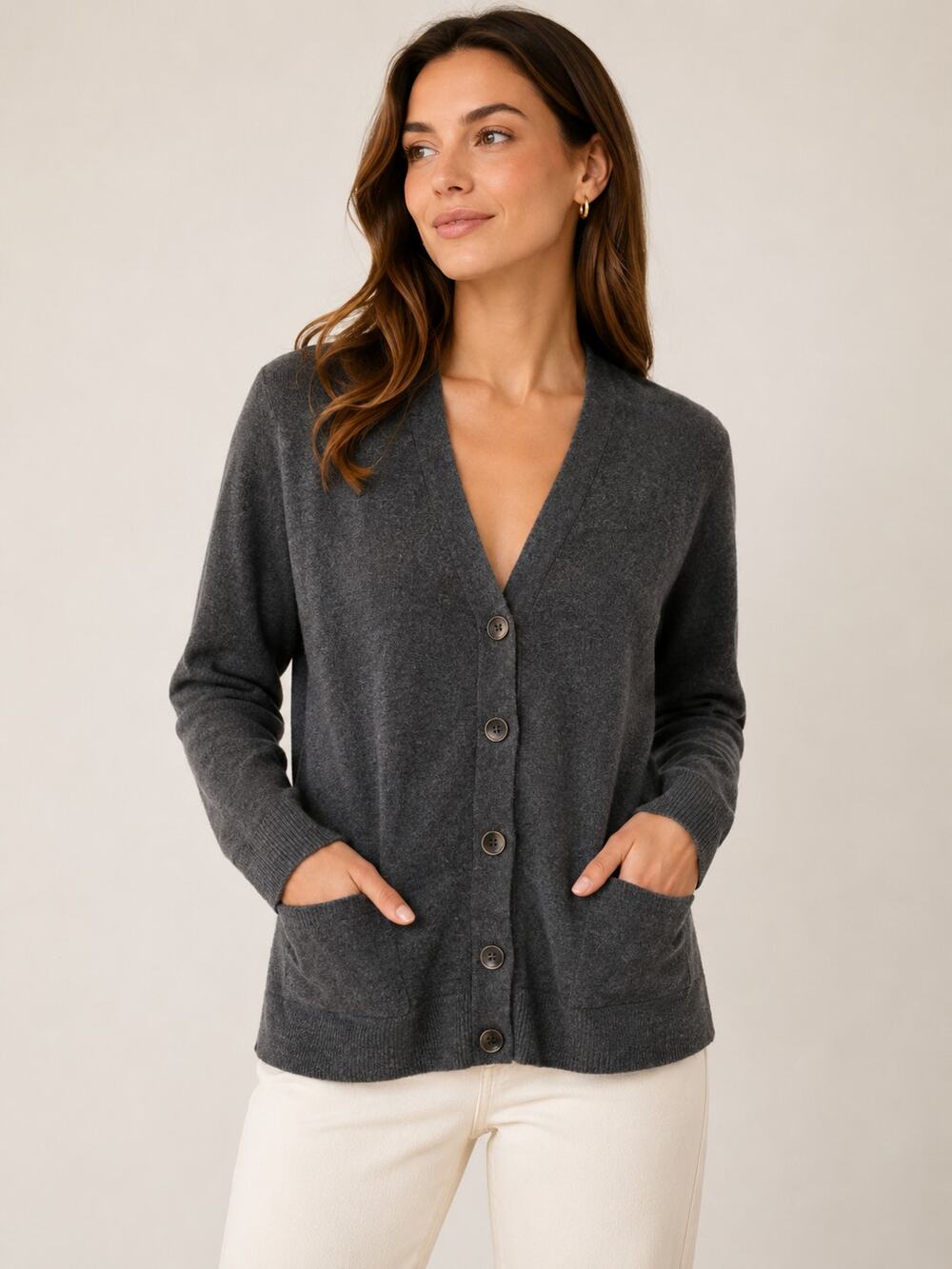Rag & Bone Wool Blend V-Neck Button Front Cardigan in Gray M